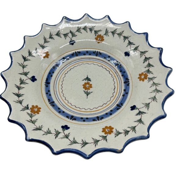 Vtg Portuguese Ceramic Plate bowl Floral Design & Scalloped Edges Hand-Painted - Picture 1 of 10